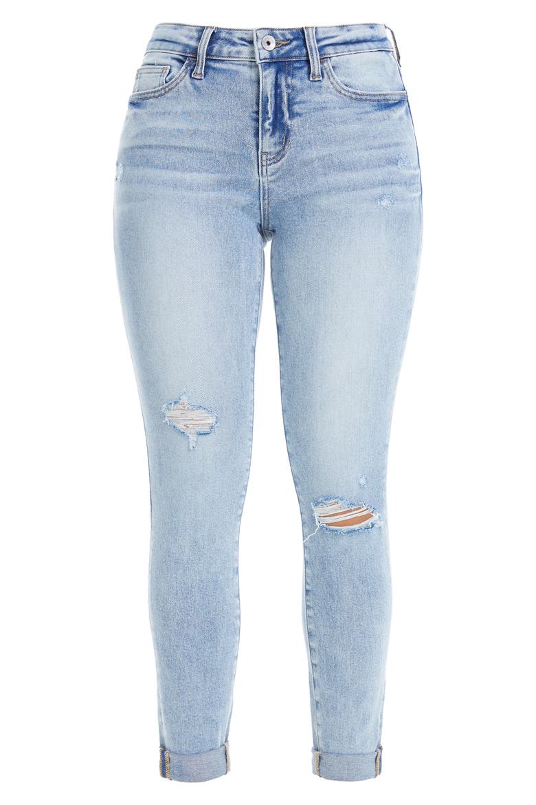 High Waist Cuffed Ankle Skinny Jeans, Alternate, color, LIGHT BLUE