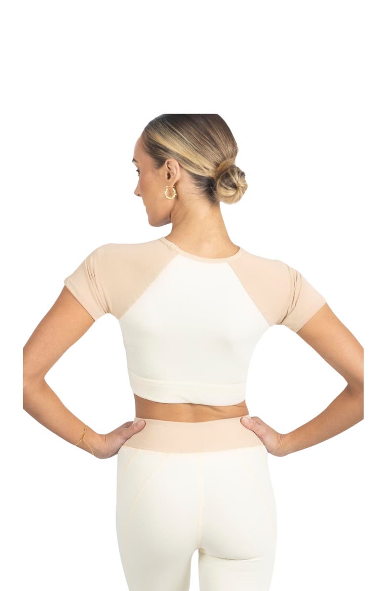 AKALIA Sienna Color Block Activewear Top, Alternate, color, Beige