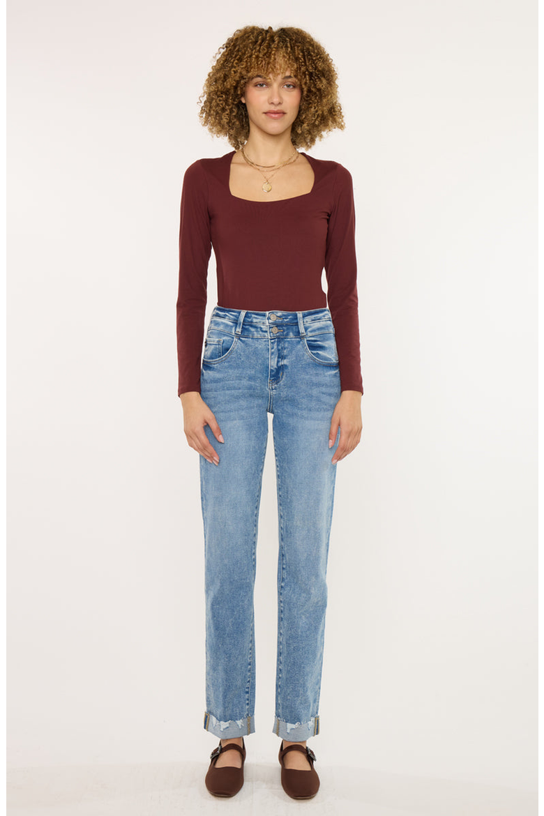 Kianna Essentials High Rise Slim Straight Leg Jeans, Alternate, color, Medium Wash