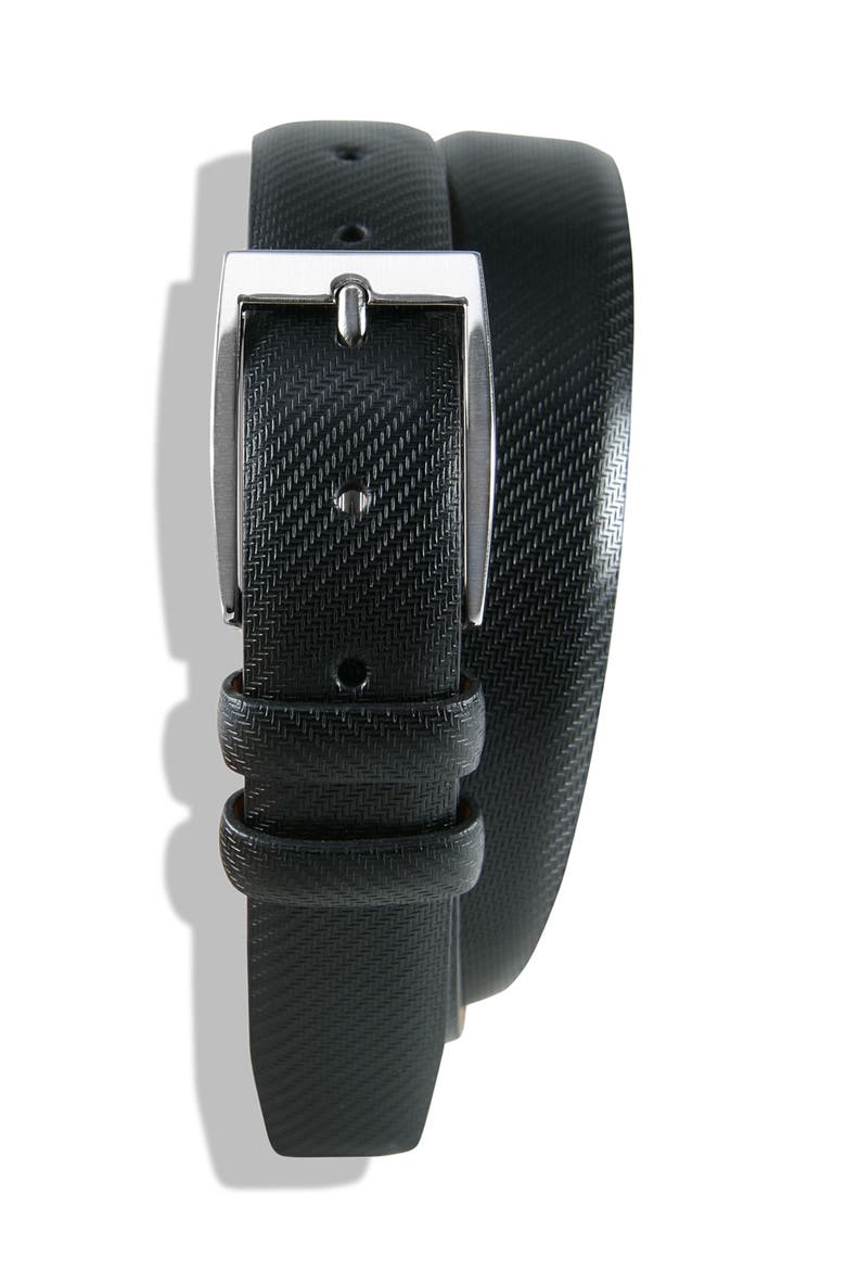 'Newport' Embossed Leather Belt, Main, color, BLACK