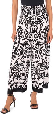 Vince Camuto Printed Smocked Waist Wide Leg Pants