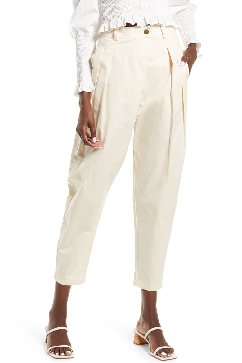 Tapered Cotton Trousers, Main, color, BEIGE