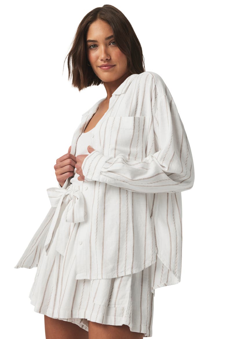 Gabrielle Stripe Button-Up Shirt, Alternate, color, WHITE/ FAWN