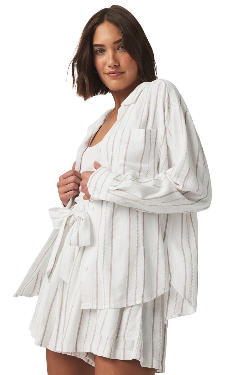 Splendid Gabrielle Stripe Button-Up Shirt, Alternate, color, White/ Fawn