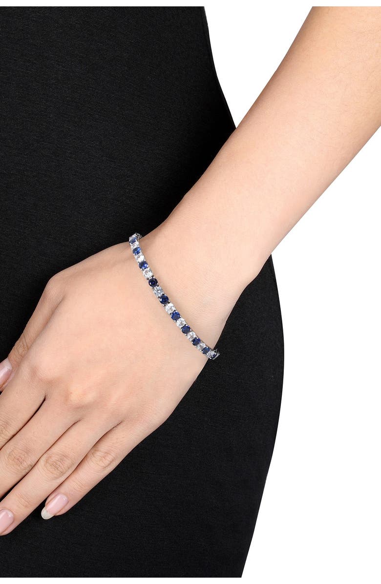 DELMAR Sterling Silver Created Blue & White Sapphire Bracelet, Alternate, color,