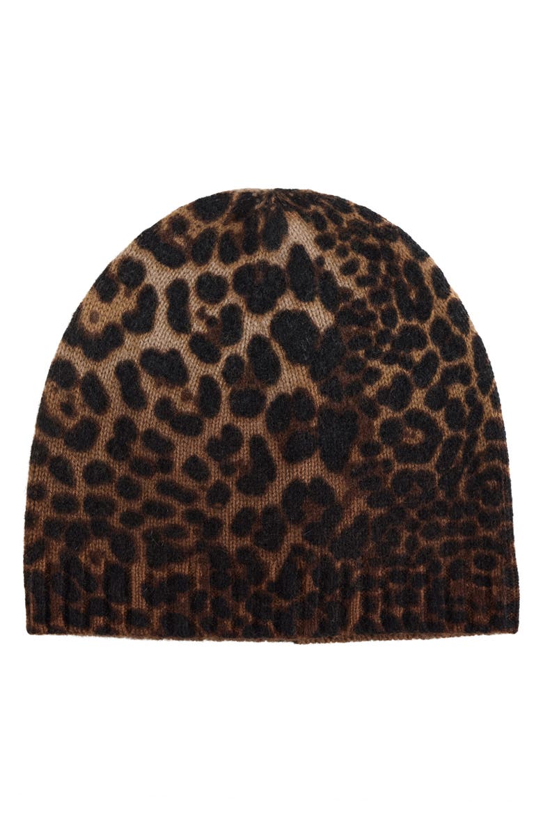 Amicale Cheetah Print Cashmere Knit Beanie, Main, color,
