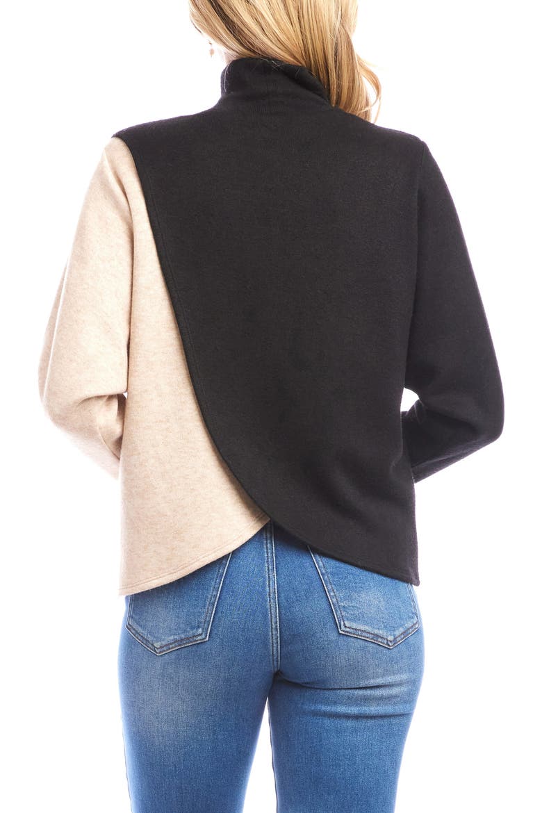 Colorblock Turtleneck Crossover Hem Knit Top, Alternate, color, BLACK/ OATMEAL