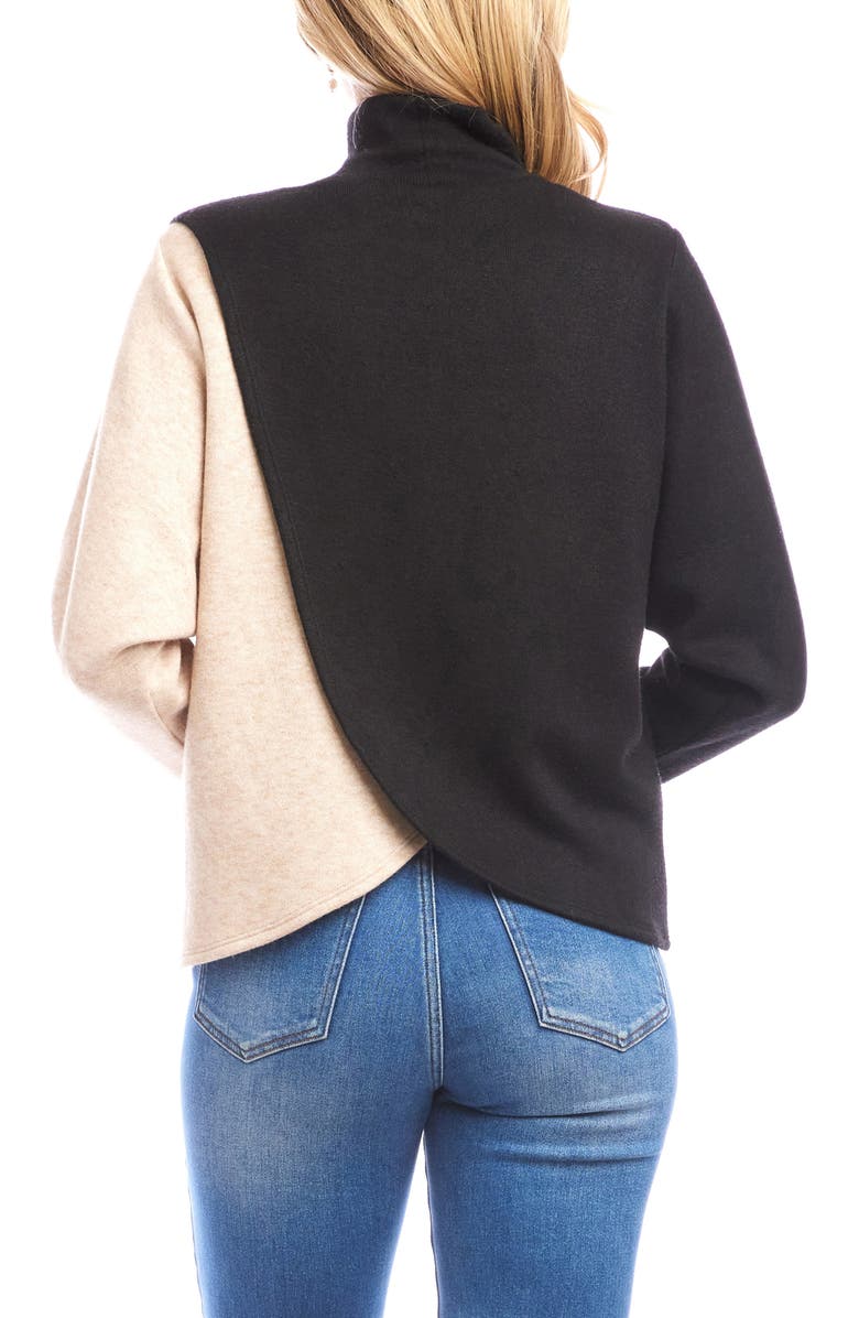 Karen Kane Colorblock Turtleneck Crossover Hem Knit Top, Alternate, color, Black/ Oatmeal