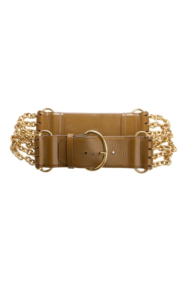 The Chloé Camera Chain & Leather Belt, Main, color, DARK KHAKI