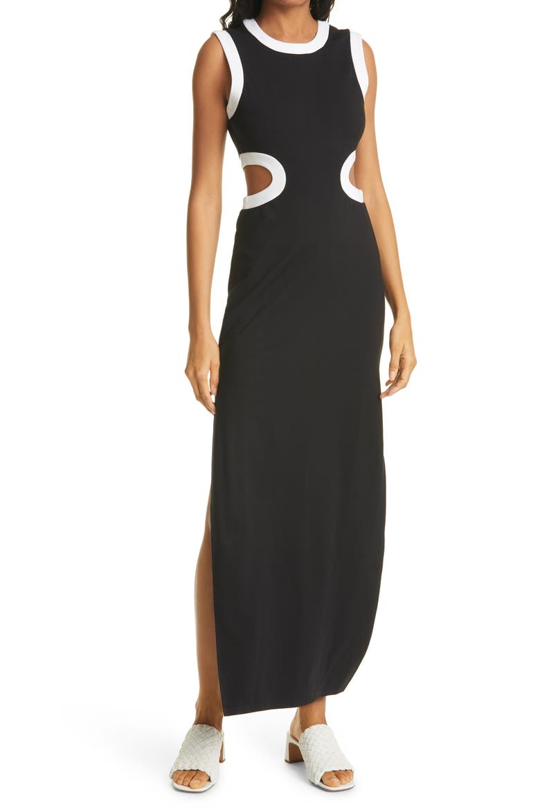 Dolce Cutout Waist Sleeveless Dress, Main, color, BLACK