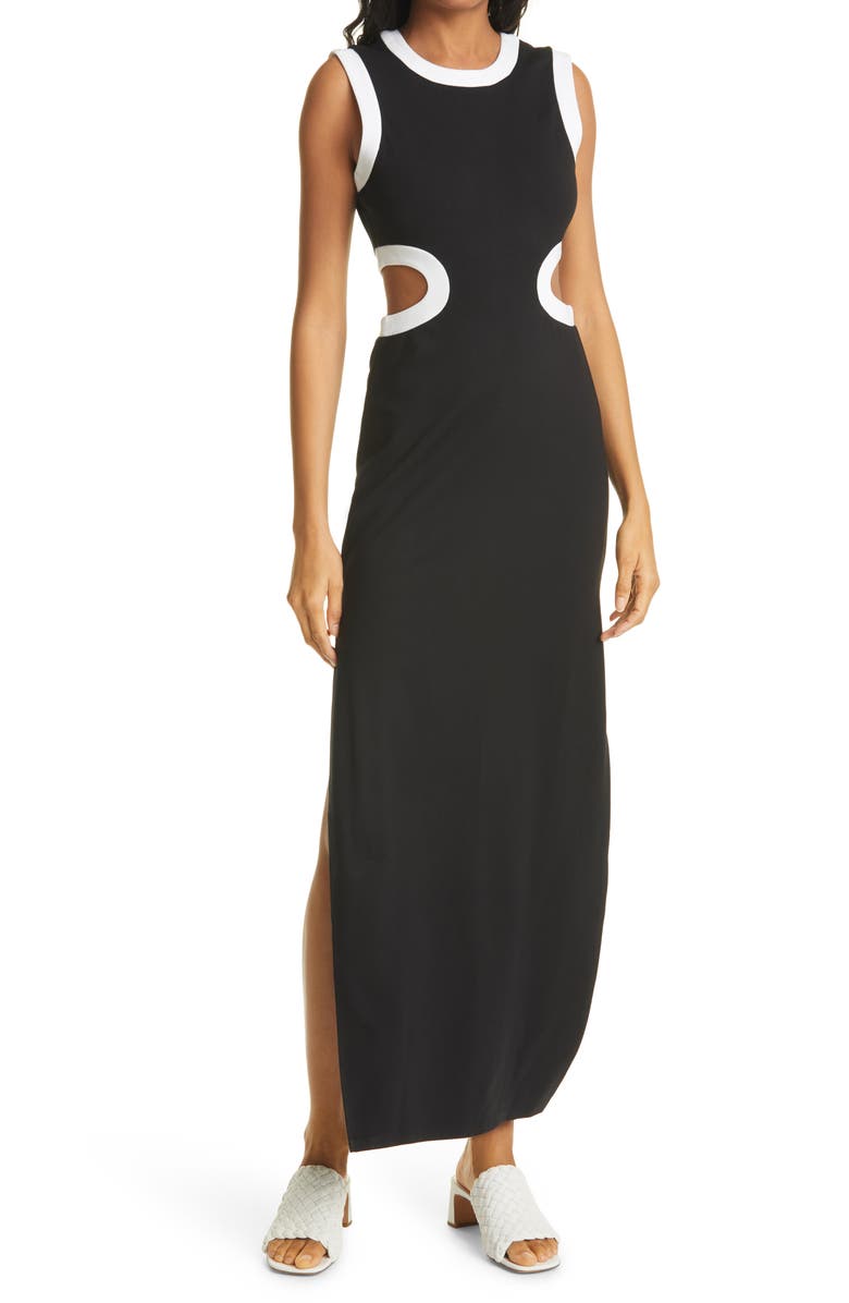 STAUD Dolce Cutout Waist Sleeveless Dress, Main, color,