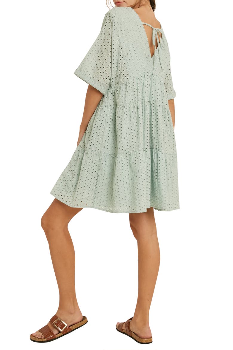 Eyelet Short Sleeve Dress, Alternate, color, AQUA