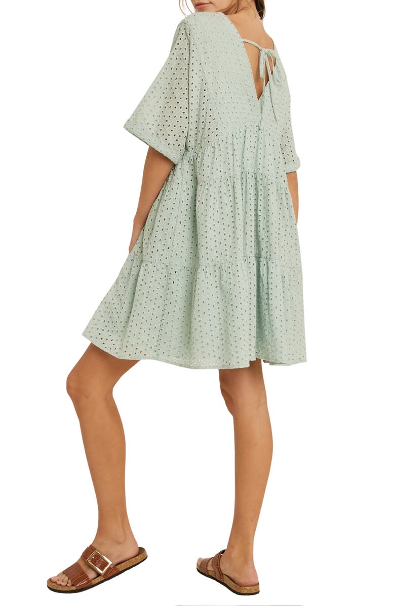 WISHLIST Eyelet Short Sleeve Dress, Alternate, color, Aqua