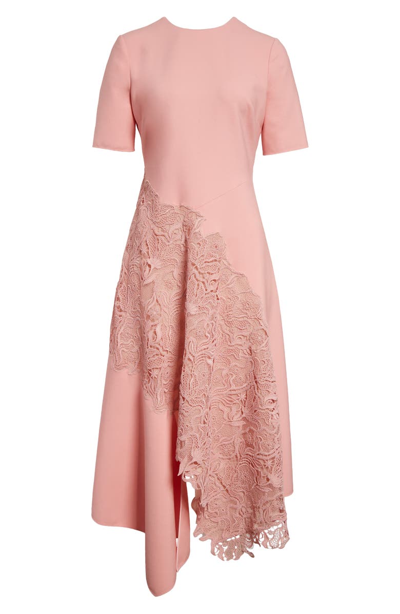 Oscar de la Renta Bellflower Guipure Lace & Stretch Virgin Wool Blend Midi Dress, Alternate, color, 