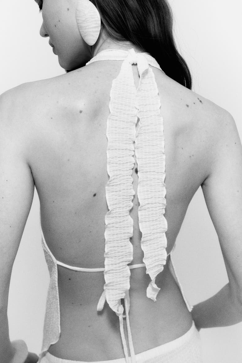 Crinkled Halterneck Top, Main, color, Cream