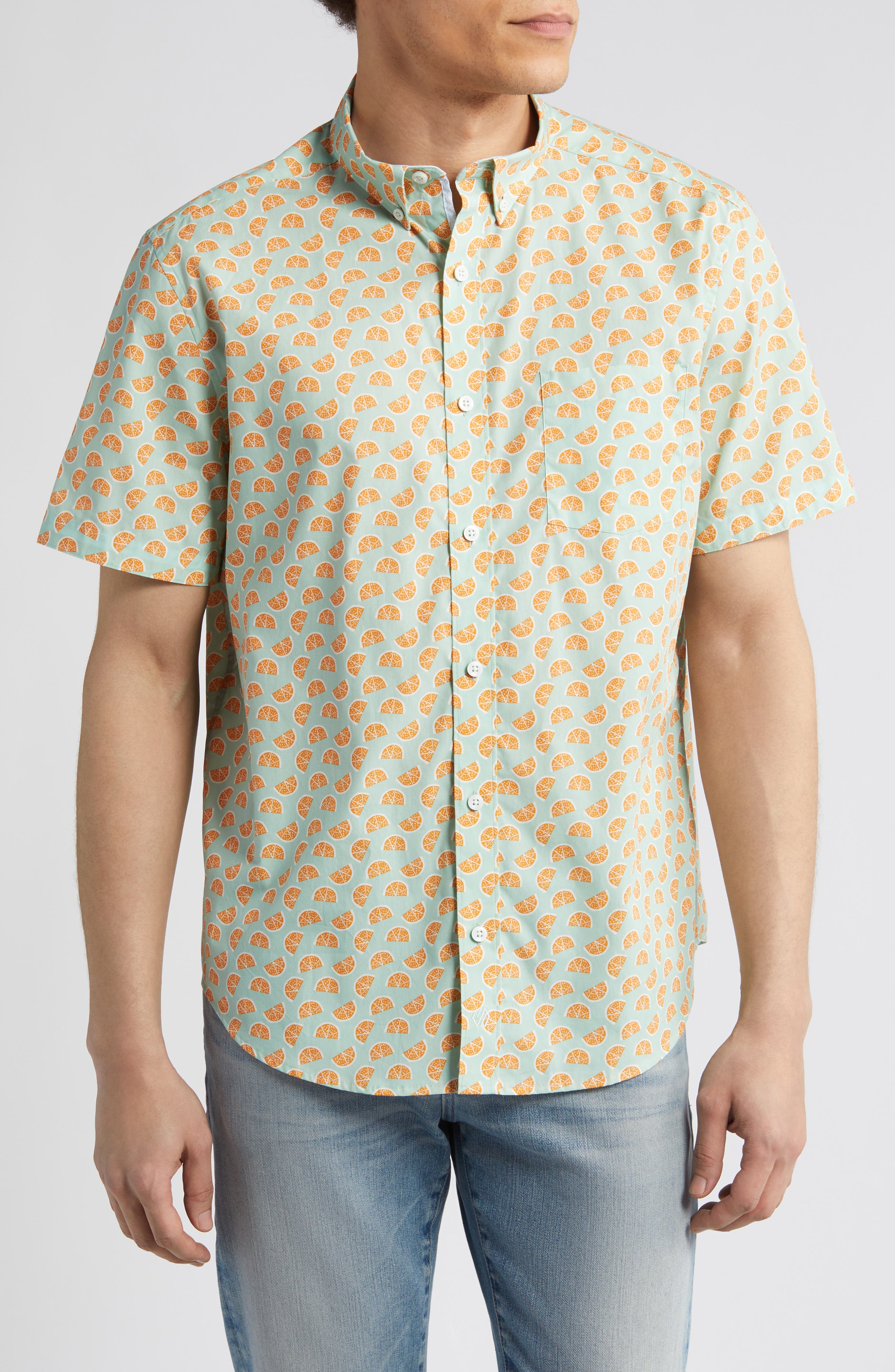 Johnston & Murphy Citrus Print Short Sleeve Cotton Button-Down Shirt