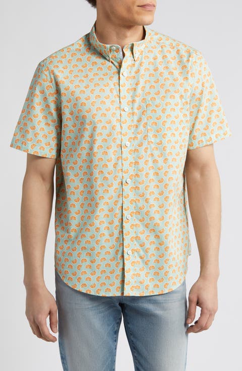 Citrus Print Short Sleeve Cotton Button-Down Shirt