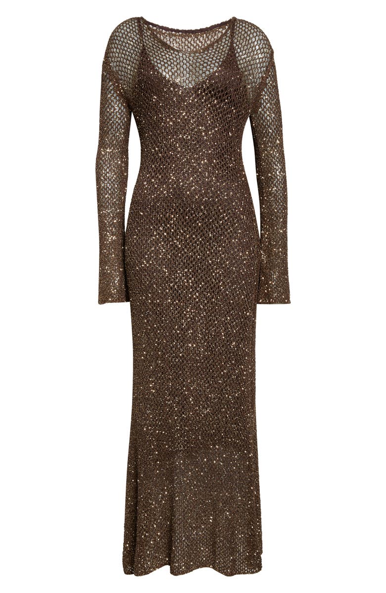 Altuzarra Ozzie Long Sleeve Sequin Maxi Sweater Dress, Alternate, color, Charred Oak