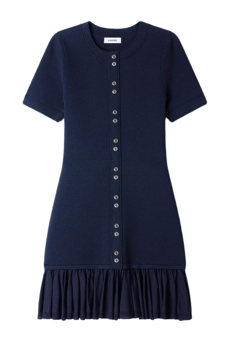 Short knit dress with ruffles, Alternate, color, Midnight blue