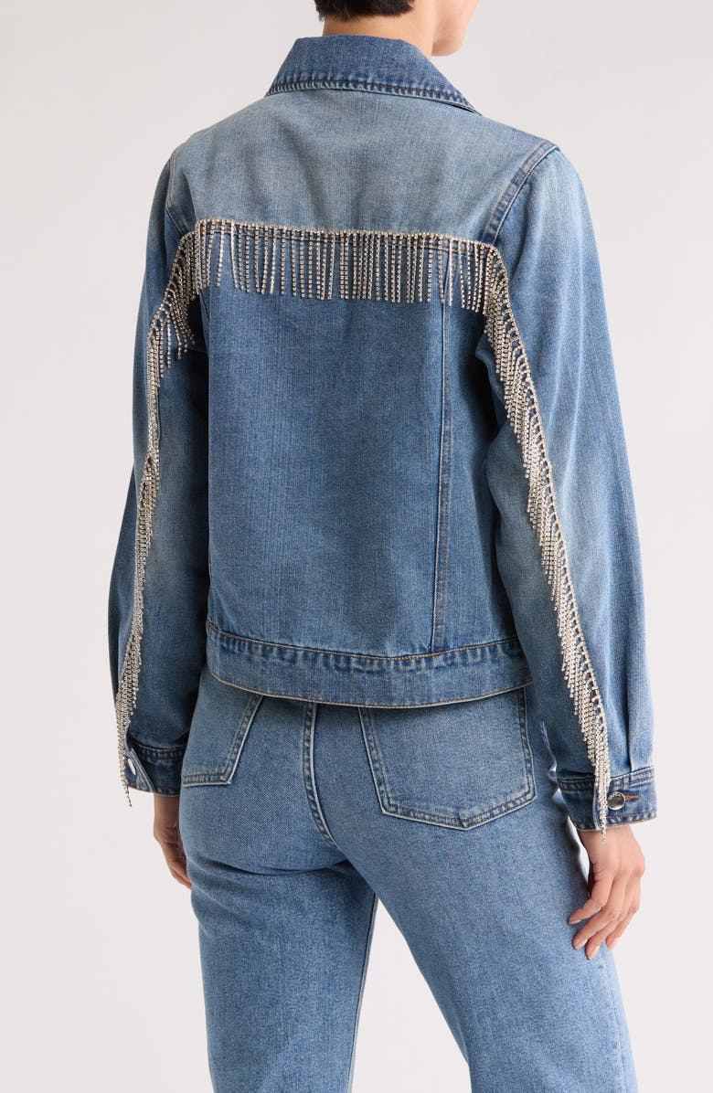 Vigoss Rhinestone Fringe Denim Trucker Jacket, Alternate, color,