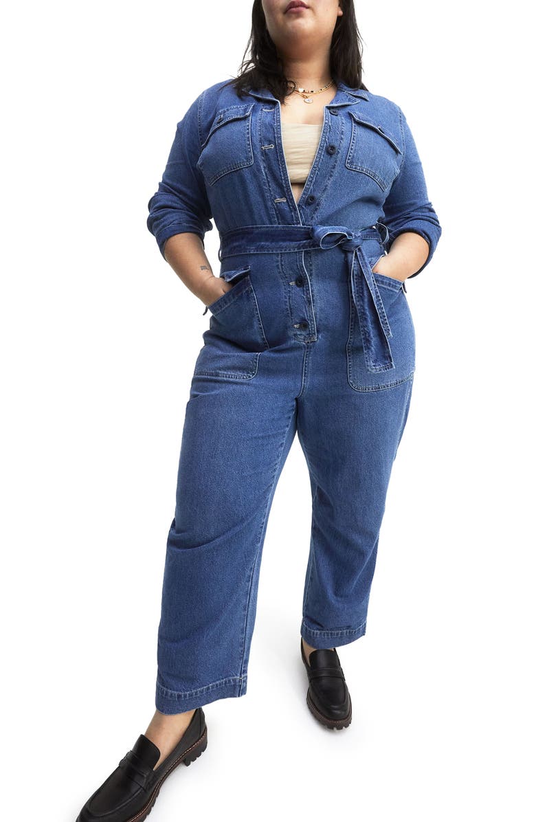 Madewell Tie Waist Denim Jumpsuit, Alternate, color, 