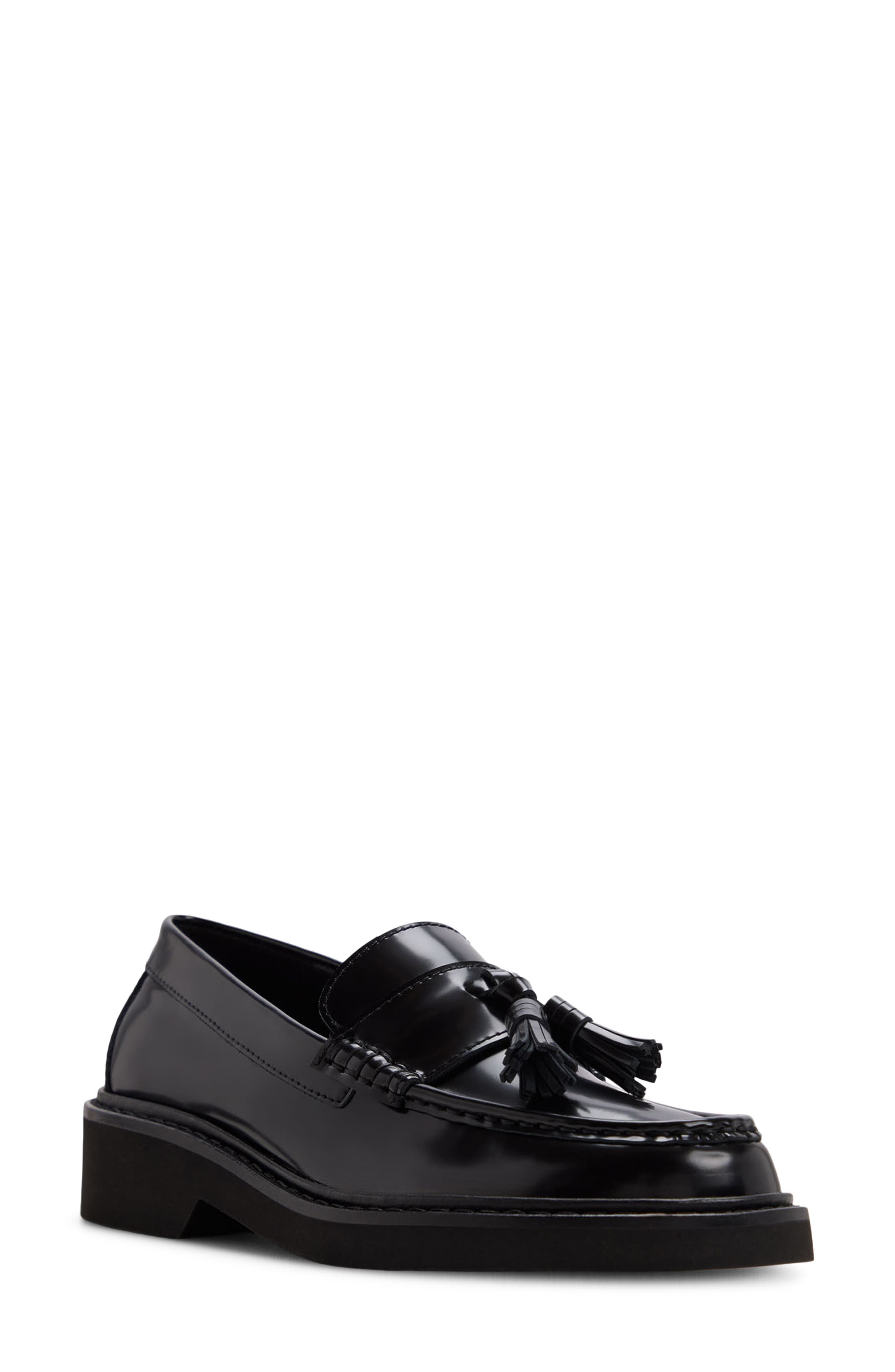 Margot Leather Tassel Loafer, Main, color, BLACK