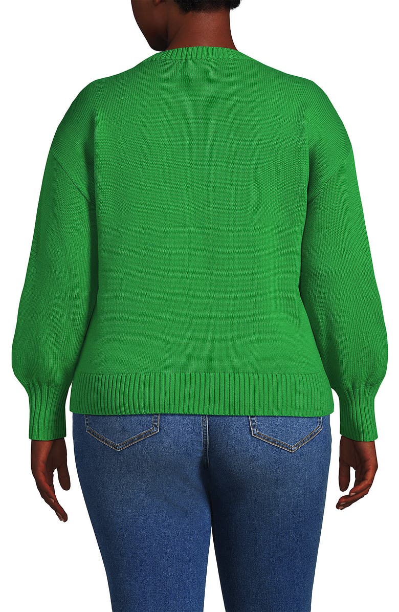 Lands
 End Drifter Jersey Crewneck Sweater, Alternate, color, True Green/Ivory New York