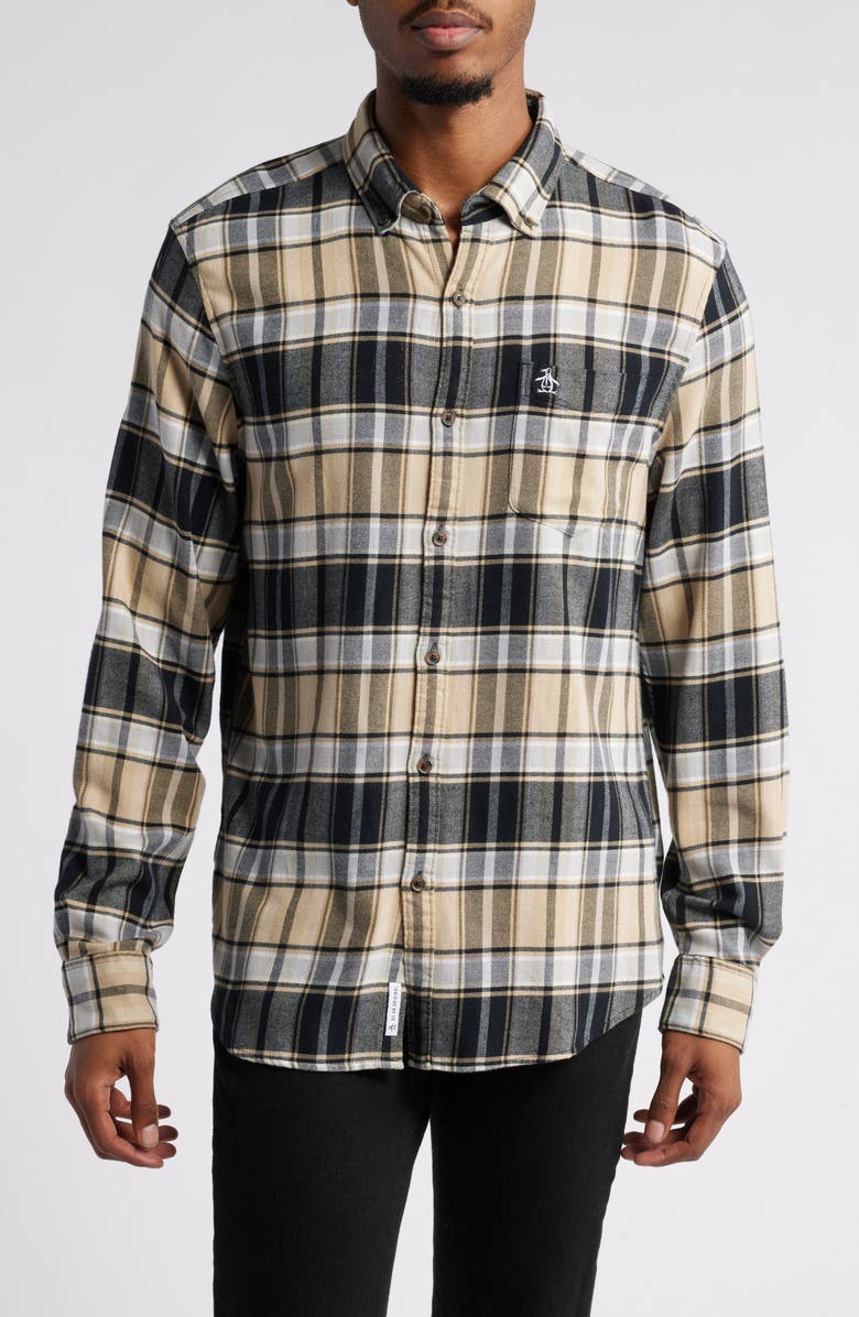 Original Penguin Plaid Cotton Blend Flannel Button-Down Shirt, Main, color,
