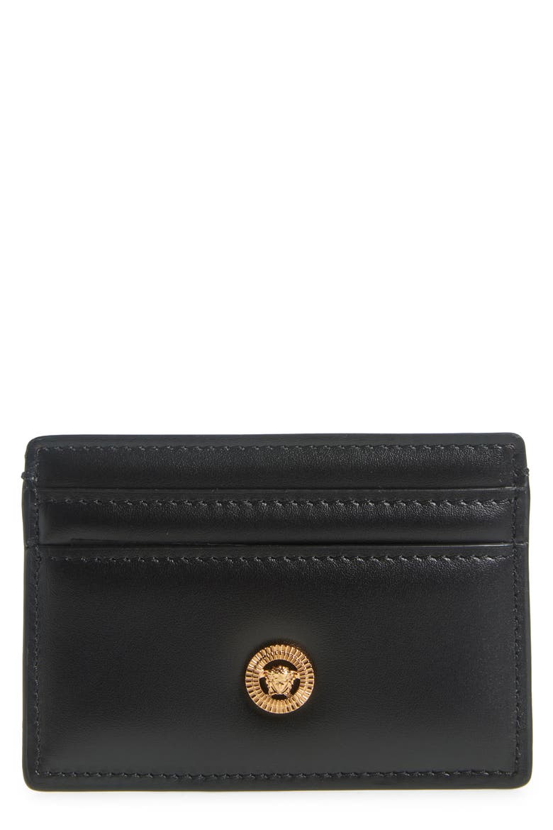 Medusa Leather Card Case, Main, color, BLACK-VERSACE GOLD