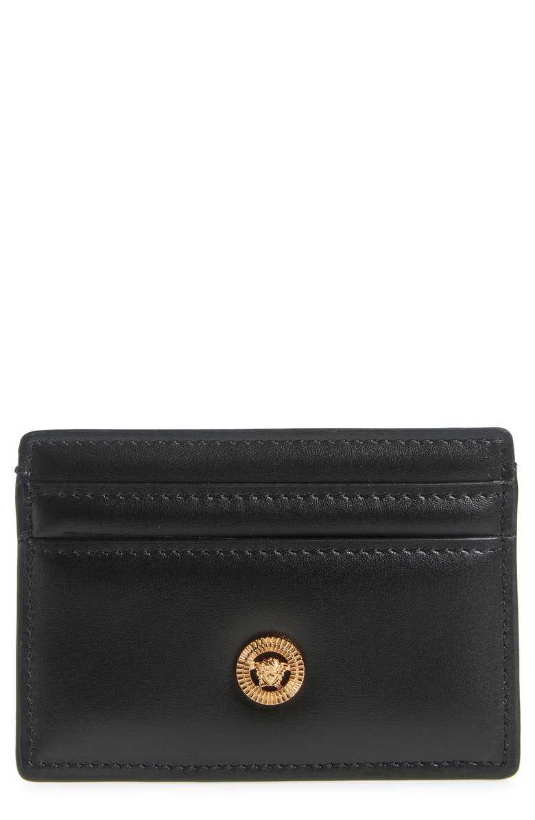 Versace Medusa Leather Card Case, Main, color, Black-Versace Gold