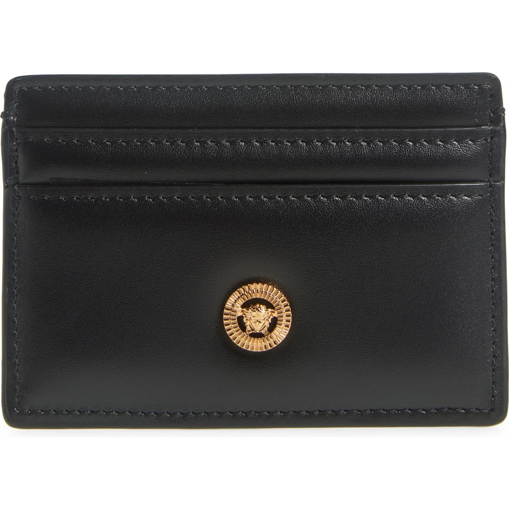 Versace Medusa Leather Card Case In Black- Gold