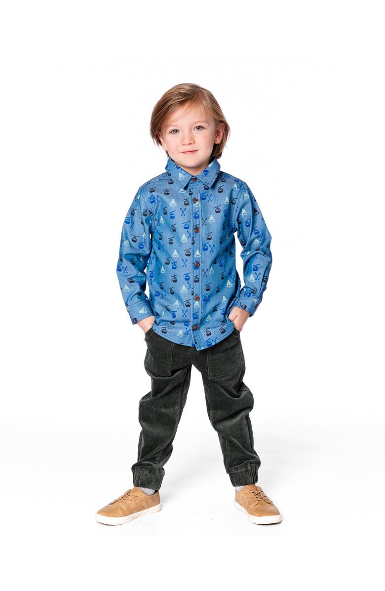 Deux par Deux Long Sleeve Button Front Chambray Shirt, Alternate, color, Blue