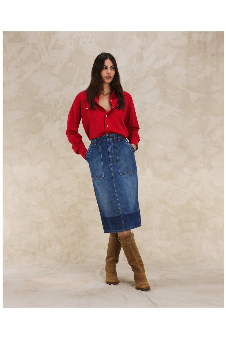 Jia Custom Wash Denim Fatigue Skirt, Alternate, color, D340