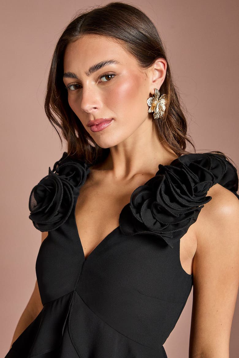 Floral Chiffon V-Neck Peplum Top, Alternate, color, Black