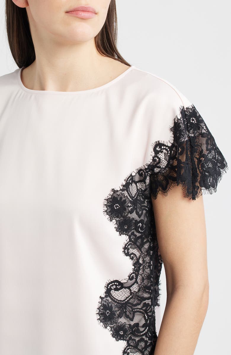 Anne Klein Lace Trim Bateau Neck Top, Alternate, color, Soft Blossom