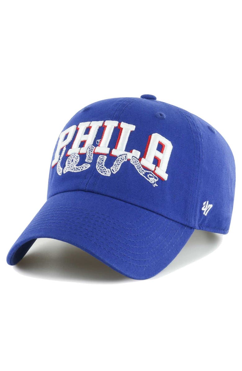 '47 Men's '47 Royal Philadelphia 76ers Core Wordmark Clean Up Adjustable Hat, Main, color, 
