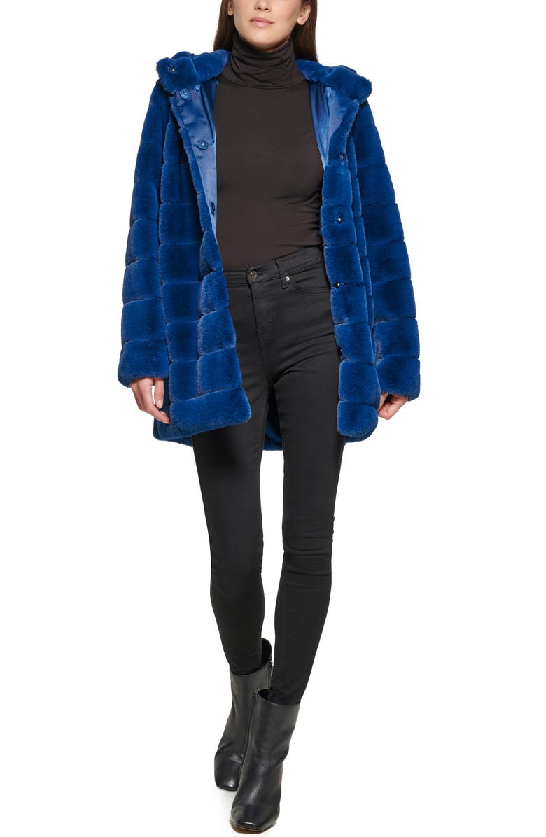 Kenneth Cole New York Grooved Faux Fur Jacket, Alternate, color, Teal