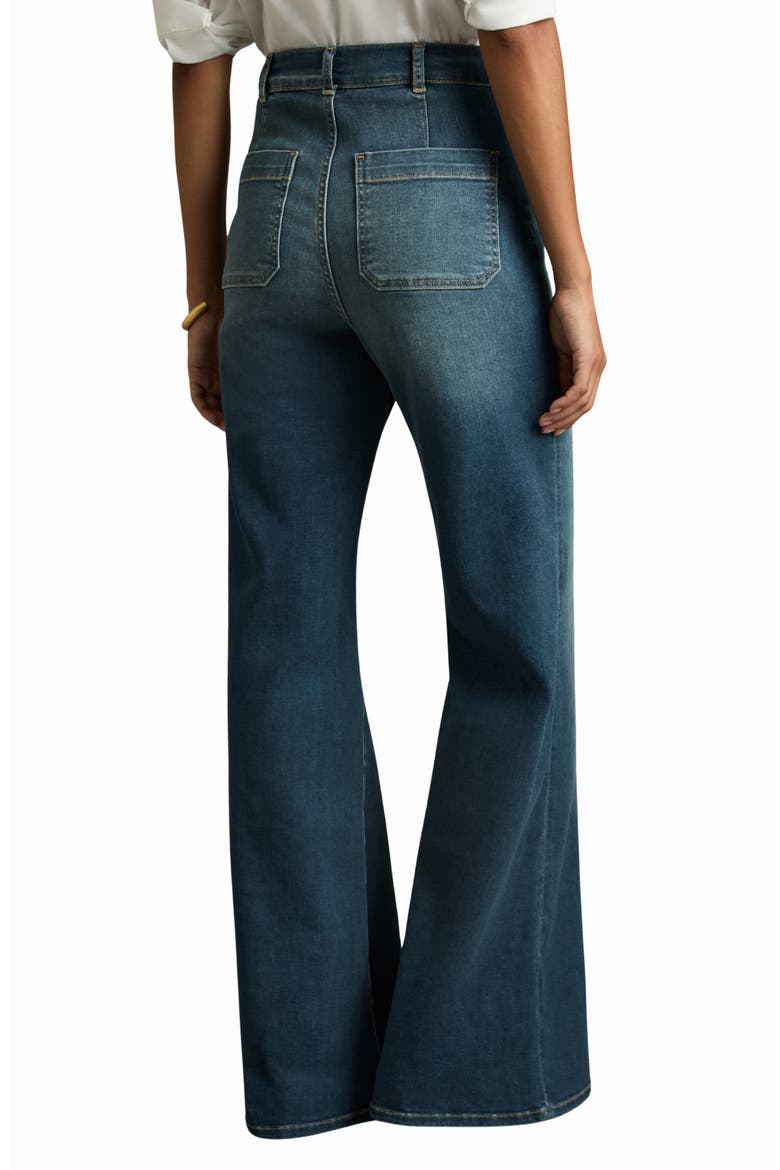 Sakura Pintuck Patch Pocket Wide Leg Jeans, Alternate, color, MID BLUE