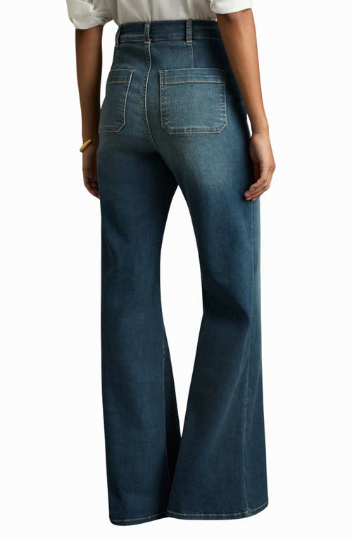 Reiss Sakura Pintuck Patch Pocket Wide Leg Jeans In Blue