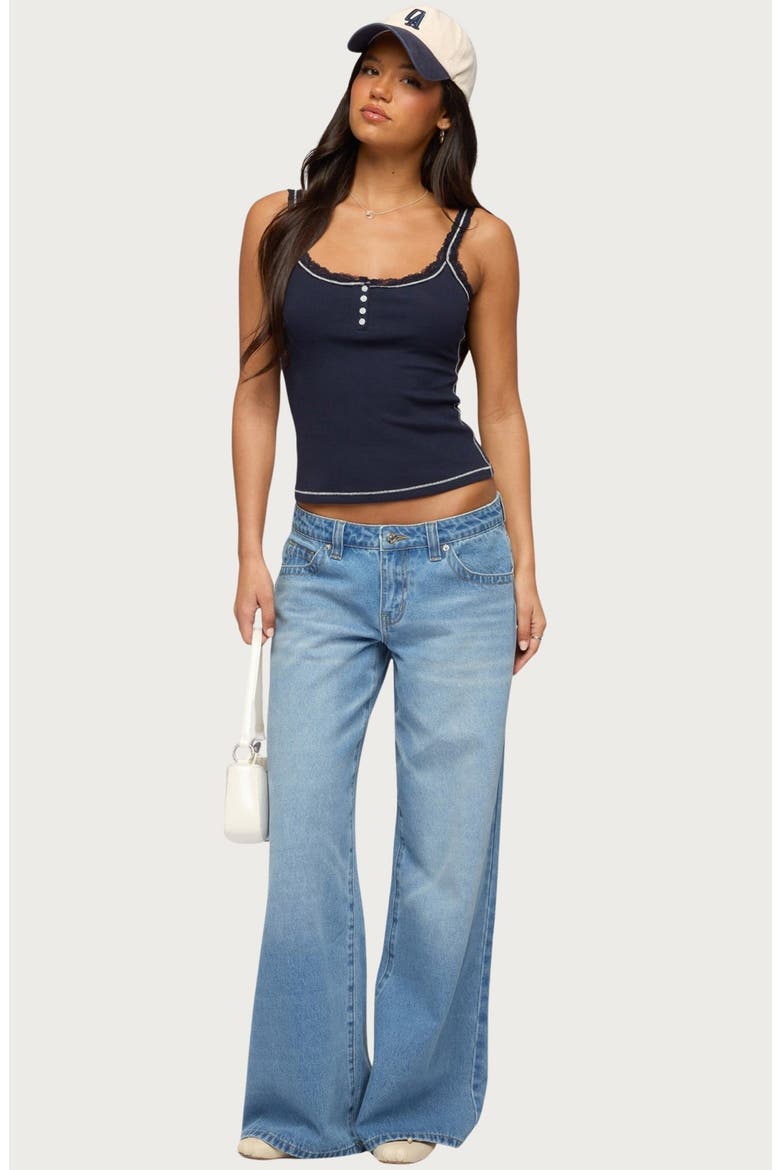 Contrast Stich Lace Henley Tank, Alternate, color, NAVY