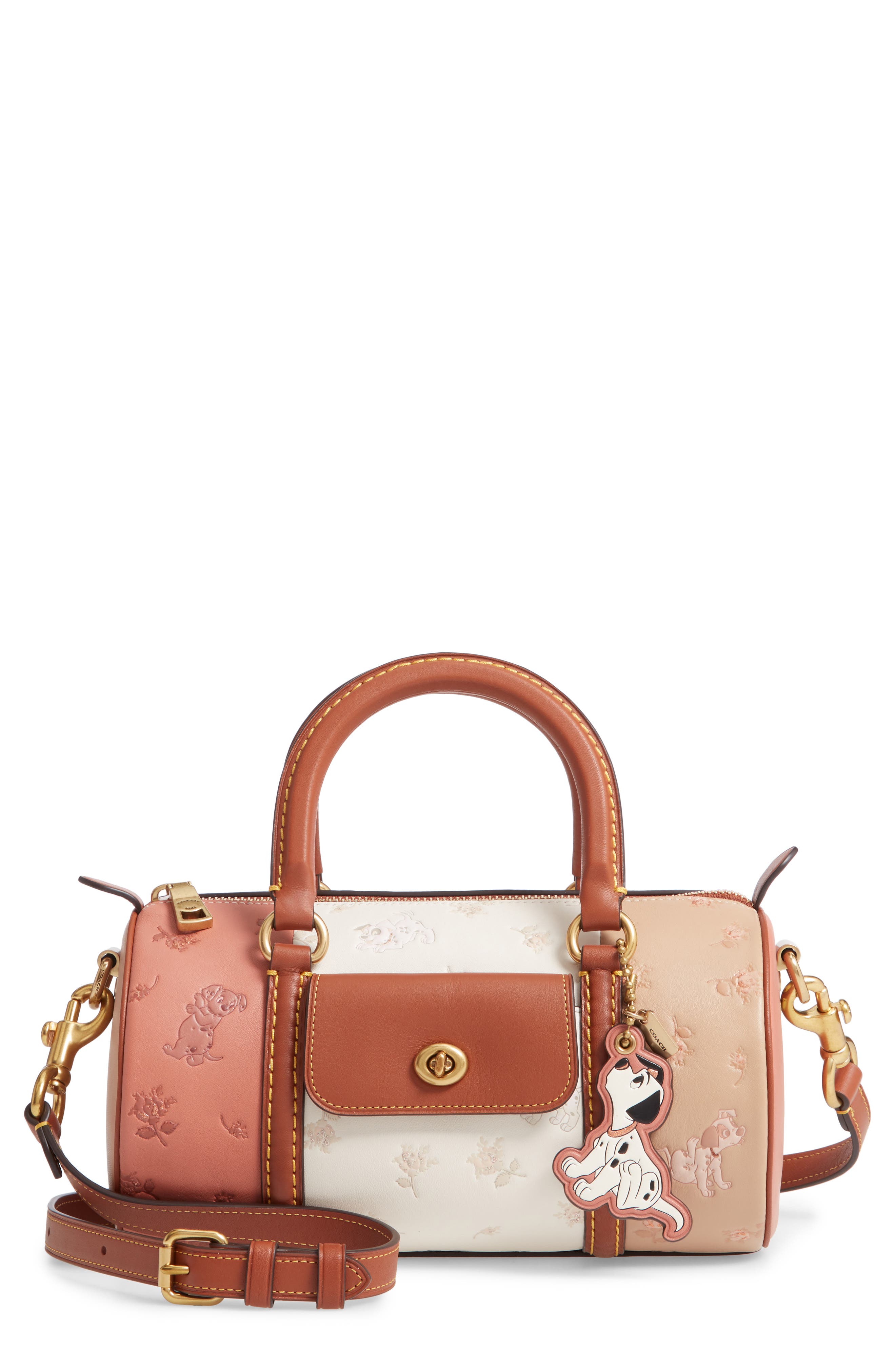 Disney x COACH 101 Dalmatians Leather Barrel Bag, Main, color, NUDE PINK MULTI
