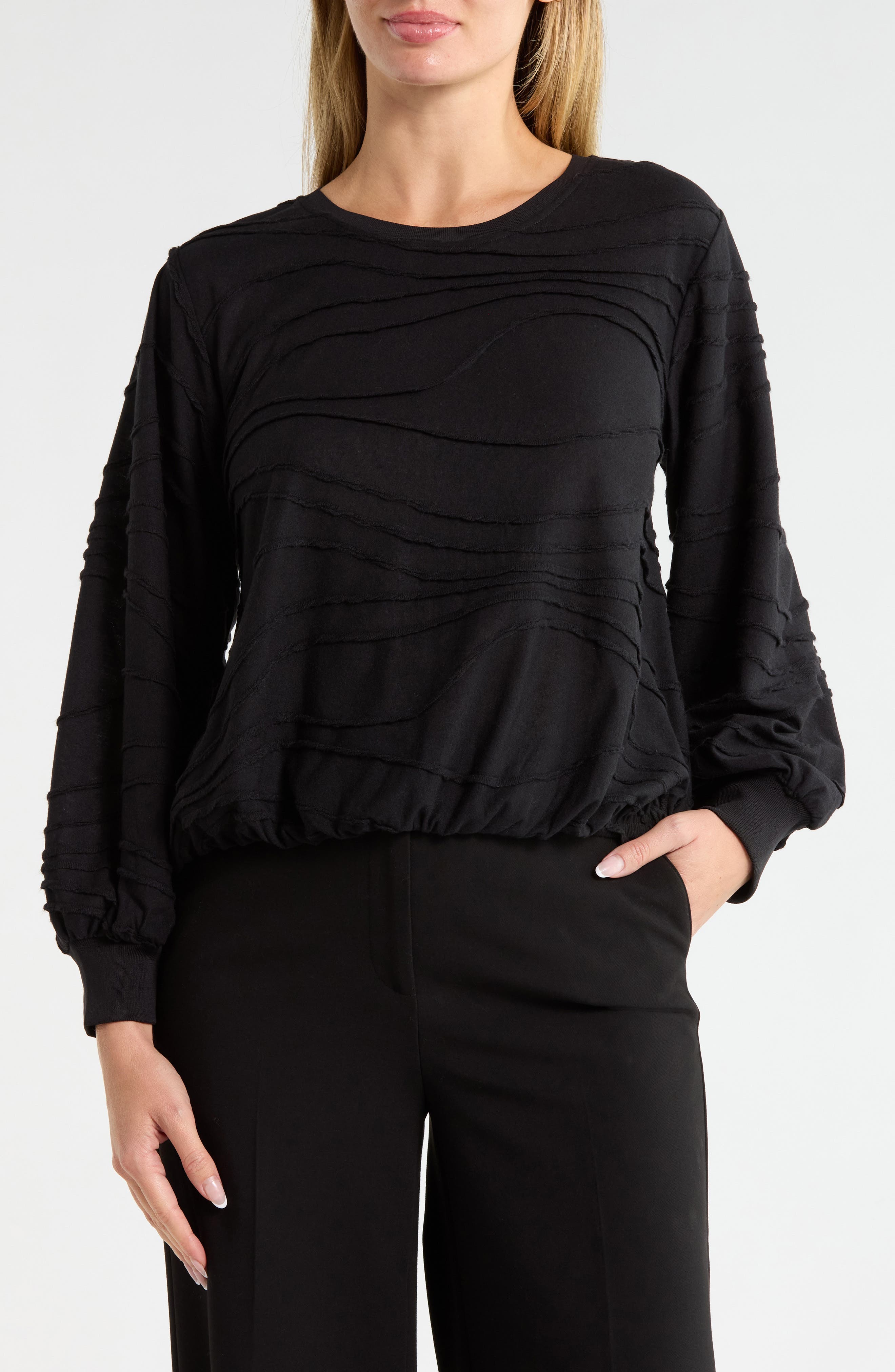 Ripple Knit Bubble Hem Top