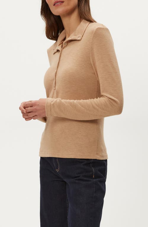 Michael Stars Issa Long Sleeve Snap Placket Polo In Brown
