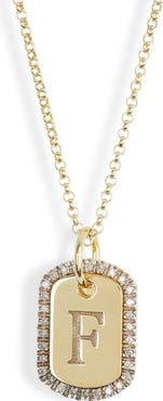 MESHMERISE Diamond Initial Dog Tag Pendant Necklace
