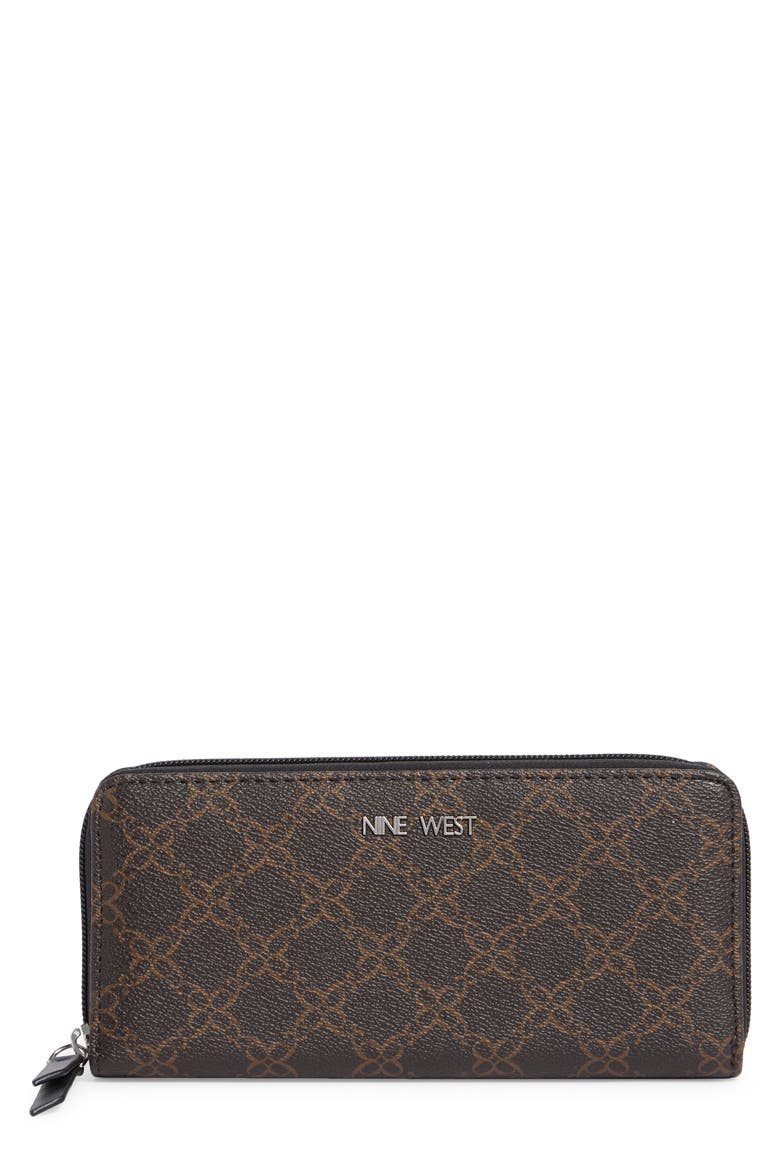 Norah Large Zip Around Continental Wallet, Main, color, BROWN LOGO/ BLACK