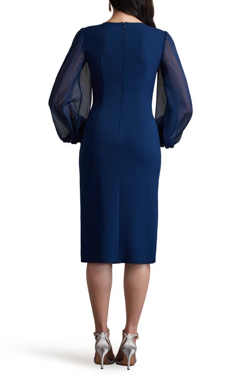 Tadashi Shoji Ruffle Long Sleeve Chiffon Dress In Midnight