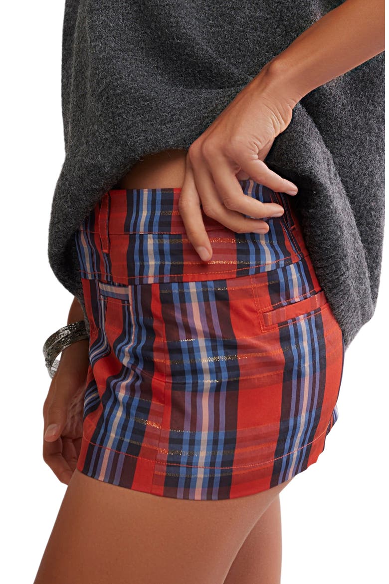 Mille Fleurs Metallic Plaid Micro Miniskirt, Alternate, color, RED SQUASH COMBO