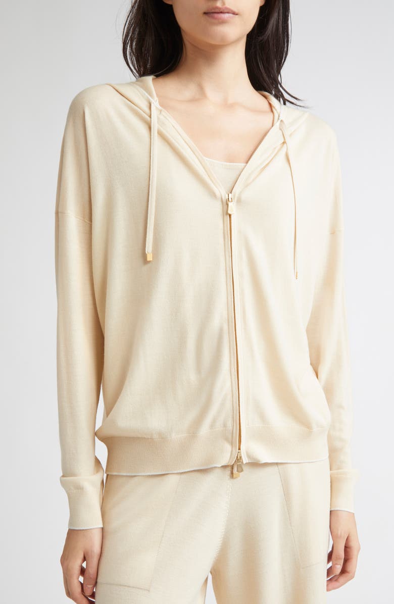 Eleventy Merino Wool Zip Hoodie, Alternate, color, Beige And White