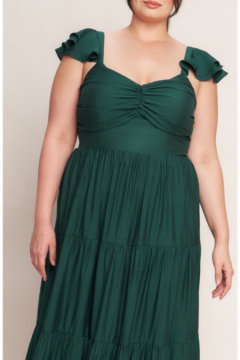 Flutter Cap Sleeve Tiered Maxi Dress, Alternate, color, FOREST GREEN
