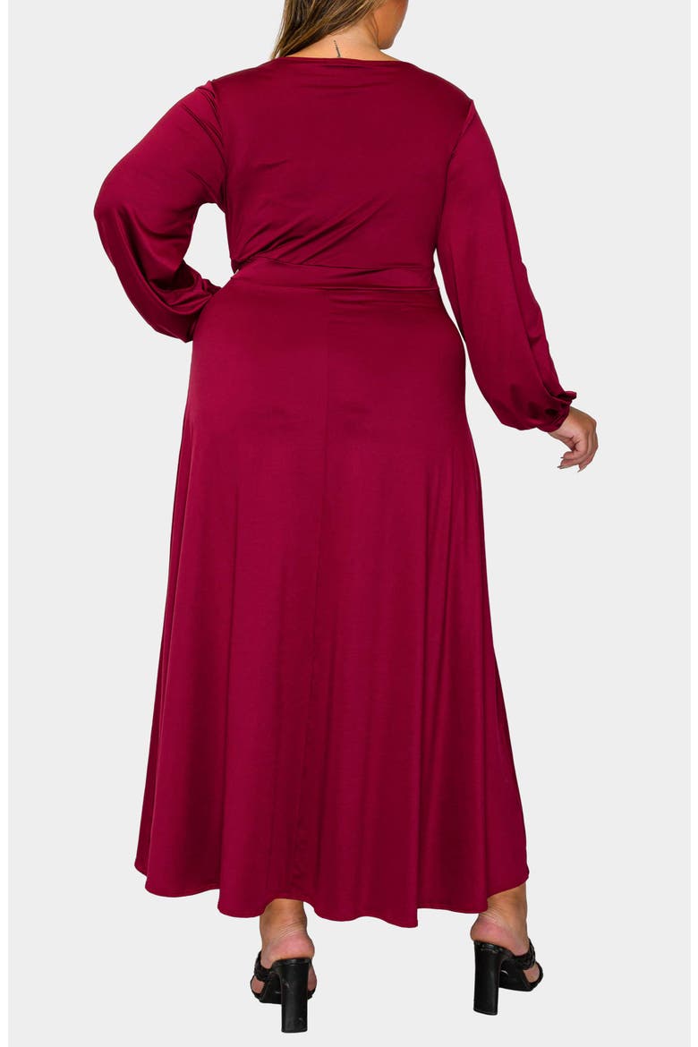 Sophia Surplice Neck Long Sleeve Satin Maxi Dress, Alternate, color, BURGUNDY